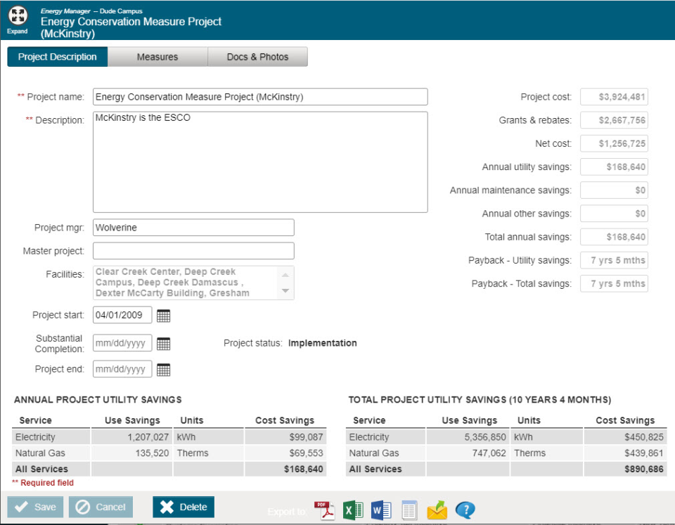 screenshot of Energy Manager